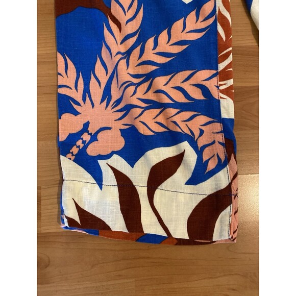 H&M Leaf‎ Print Pants Size M Linen Viscose Blend Elastic Waist Beachy Coastal - Picture 3 of 7